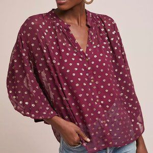Anthropologie wine sheer blouse
